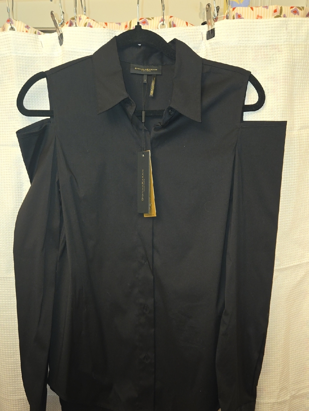 Donna Karan Black Cold Shoulder Button-Down Shirt NWT Size Small